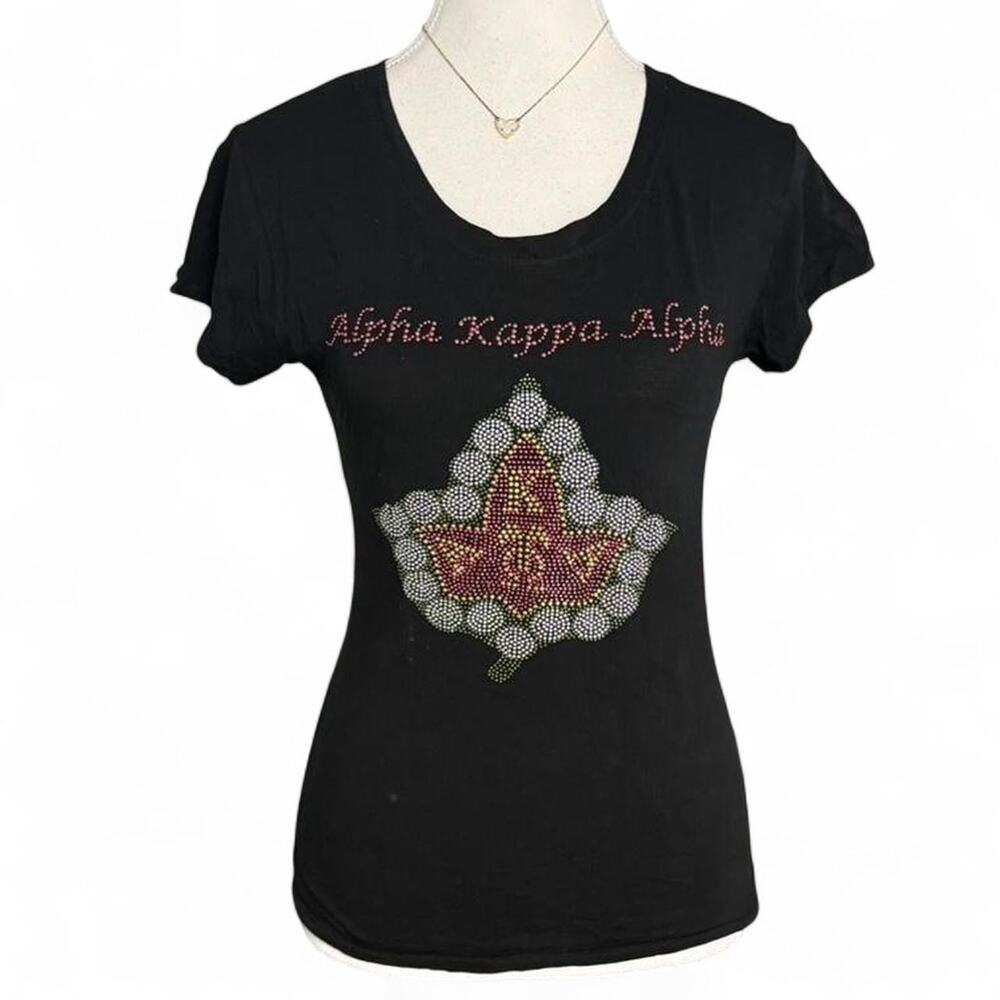 Alpha Chi Omega Mcbling Y2K Vintage Black Fitted BabyTee Short Sleeve Size Large
